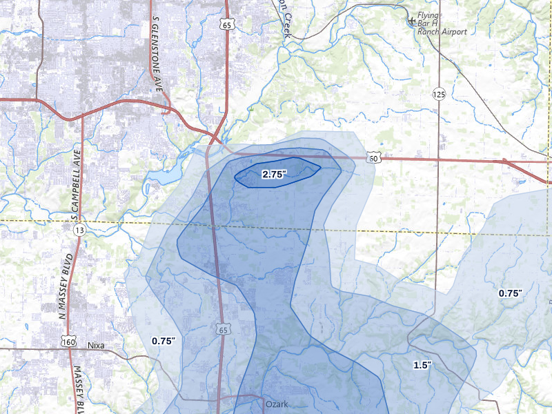 NEXRAD radar-signature map of the hail storm over Rogersville, MO on Aug 6, 2026