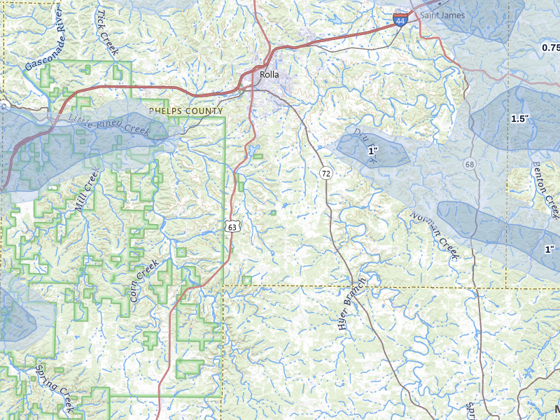 NEXRAD radar-signature map of the hail storm over Rolla, MO on May 31, 2026
