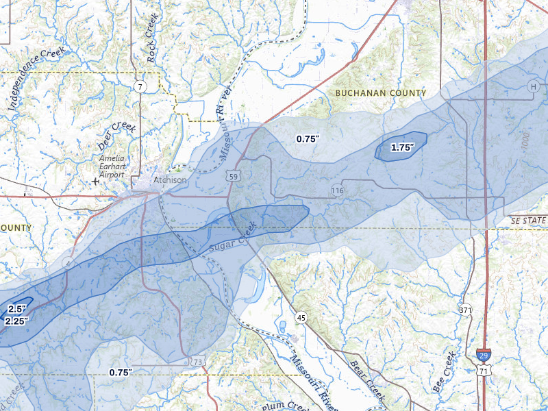 NEXRAD radar-signature map of the hail over Rushville, MO