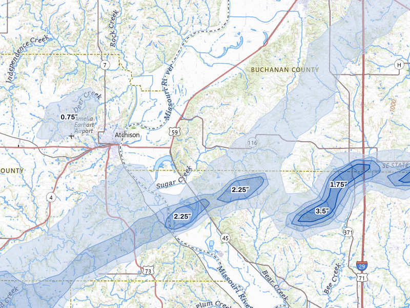 NEXRAD radar-signature map of the hail over Rushville, MO
