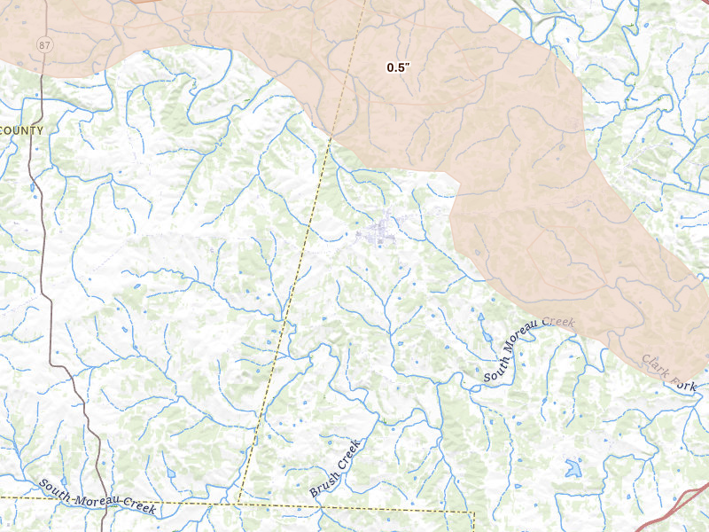 Radar-estimated hail-size map of the storm over Russellville, MO on Jul 9, 2026