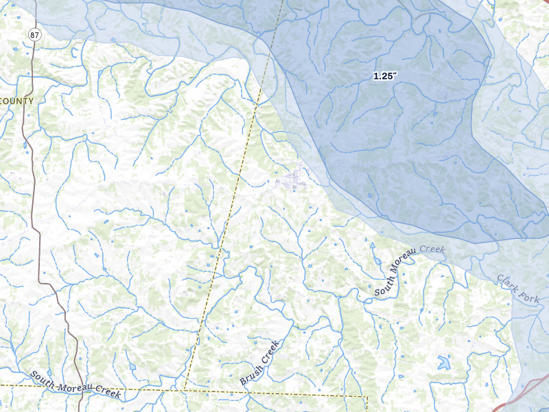 NEXRAD radar-signature map of the hail storm over Russellville, MO on Jul 9, 2026