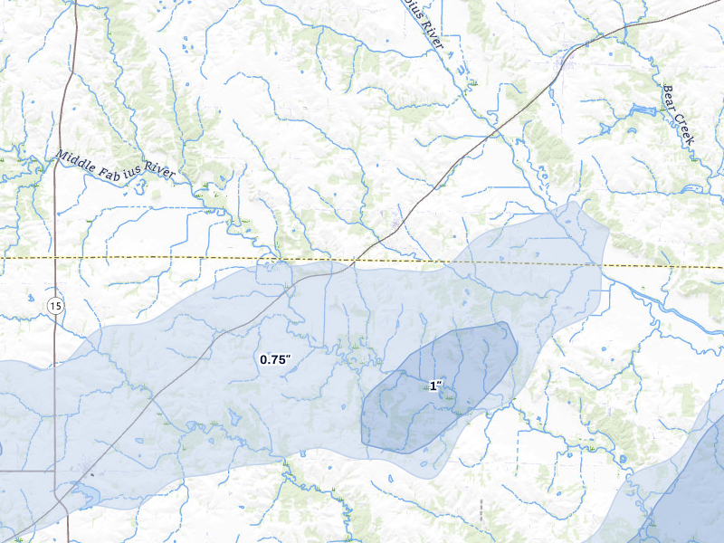 NEXRAD radar-signature map of the hail storm over Rutledge, MO on Apr 17, 2026