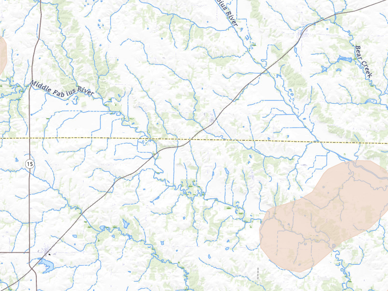 Radar-estimated hail-size map of the storm over Rutledge, MO on Jun 10, 2026