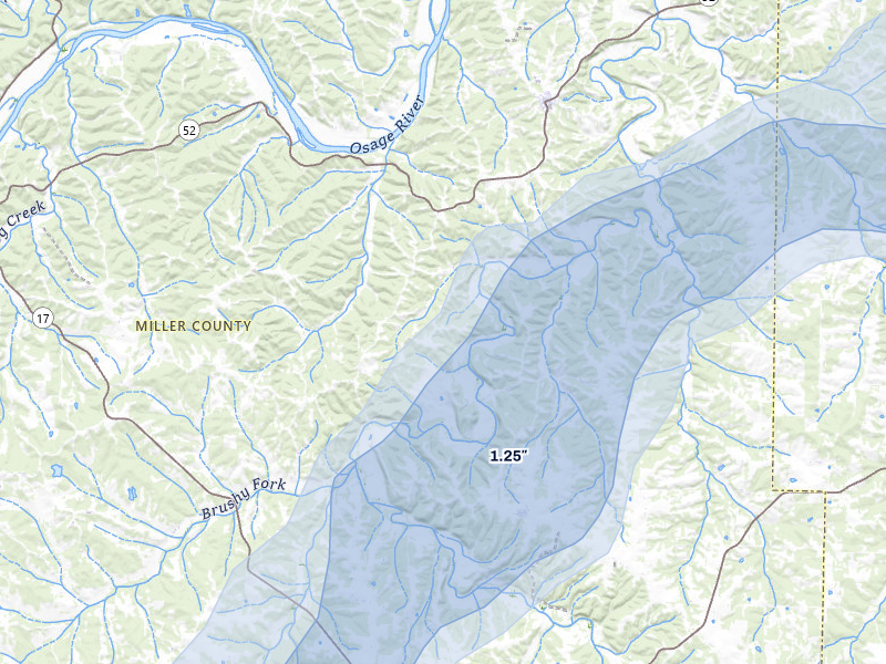 NEXRAD radar-signature map of the hail storm over Saint Elizabeth, MO on Apr 28, 2026