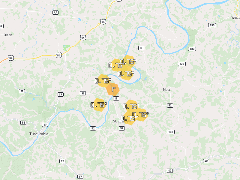 Hail map of Saint Elizabeth, MO on Jul 2, 2026, hail up to 1"