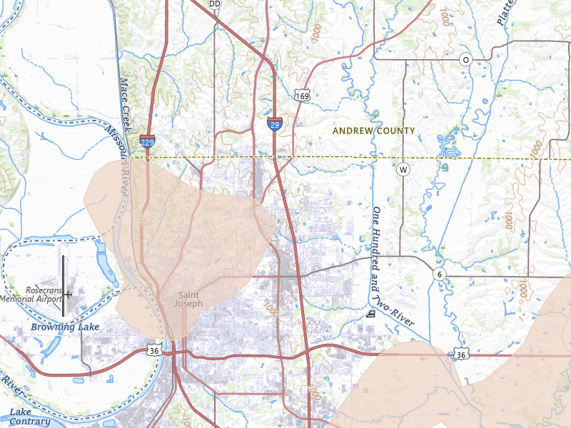 Radar-estimated hail-size map of the storm over Saint Joseph, MO on Jul 3, 2026