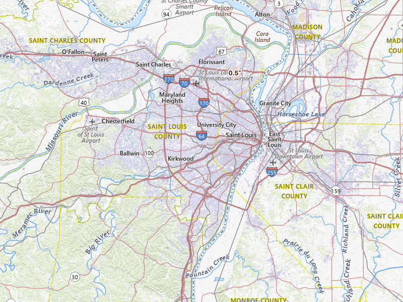 Radar-estimated hail-size map of the storm over Saint Louis, MO on Mar 15, 2026