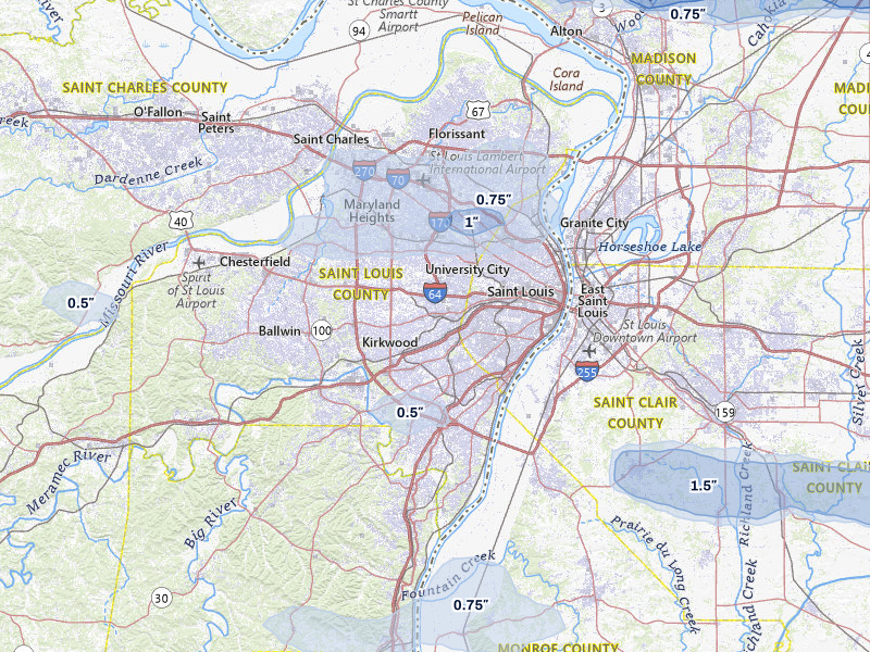 NEXRAD radar-signature map of the hail storm over Saint Louis, MO on May 4, 2026