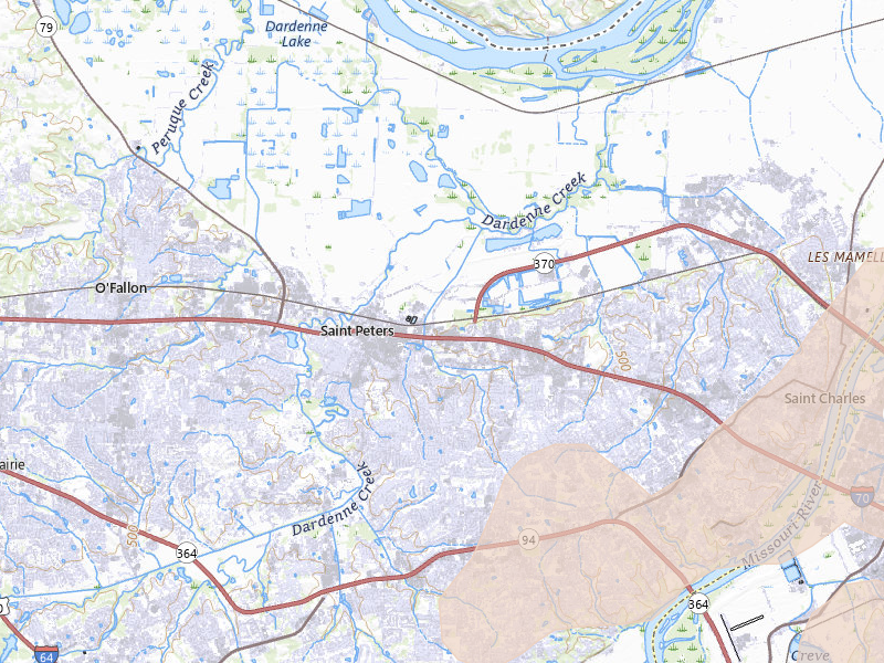 Radar-estimated hail-size map of the storm over Saint Peters, MO on Jul 4, 2026