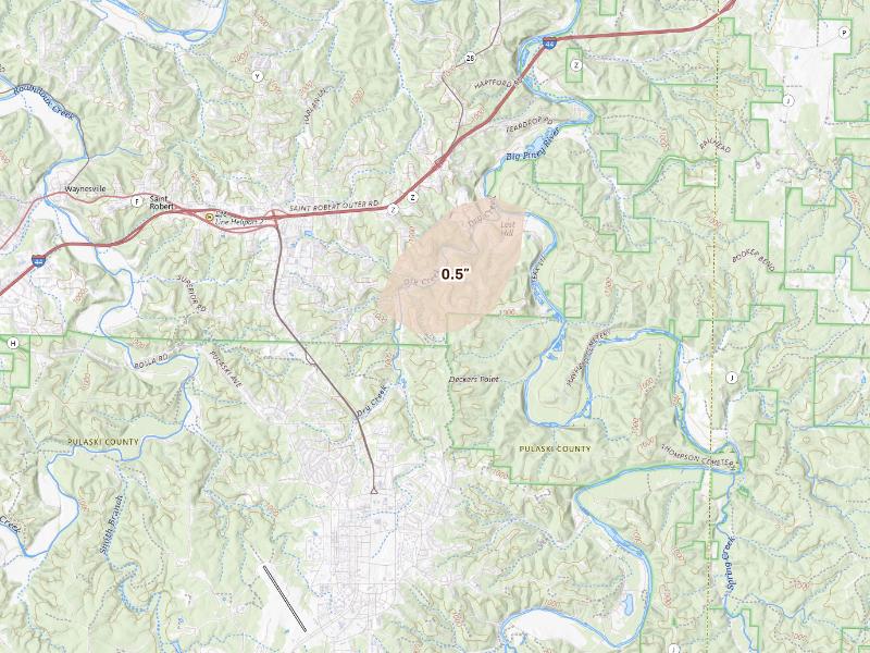 Radar-estimated hail-size map of the storm over Saint Robert, MO