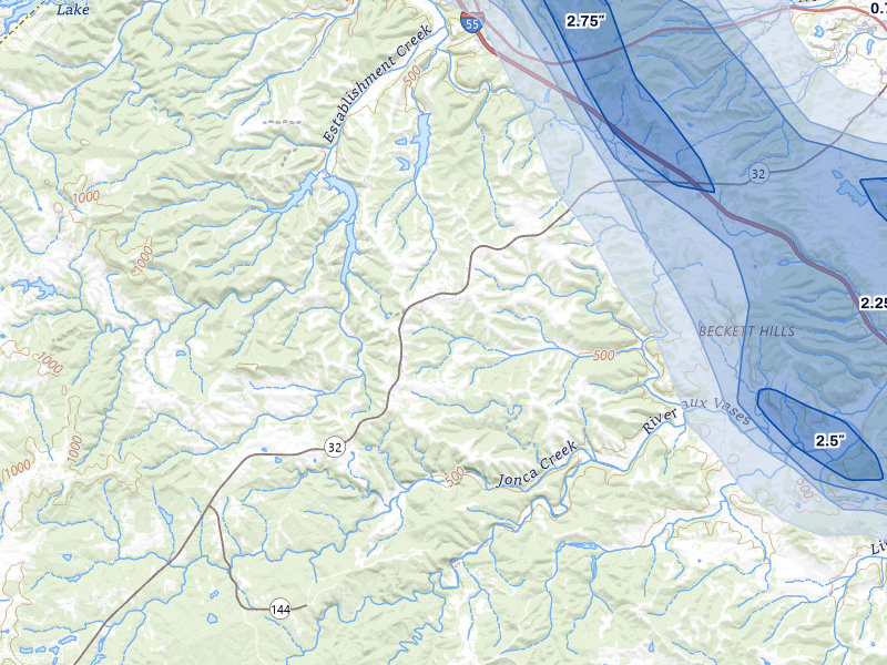 NEXRAD radar-signature map of the hail storm over Sainte Genevieve, MO on Aug 12, 2026