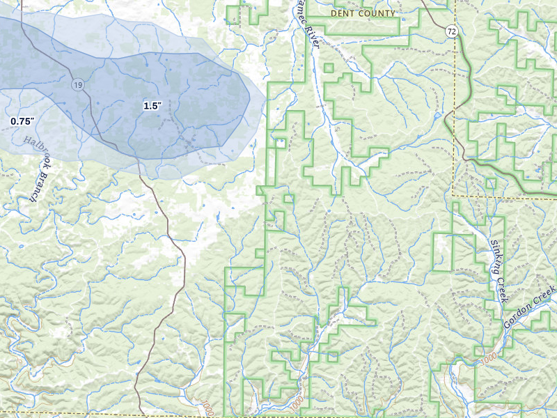 NEXRAD radar-signature map of the hail storm over Salem, MO on Jul 31, 2026