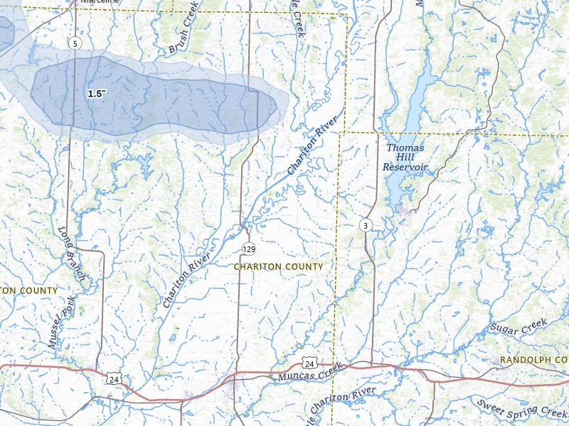 NEXRAD radar-signature map of the hail storm over Salisbury, MO on May 16, 2026