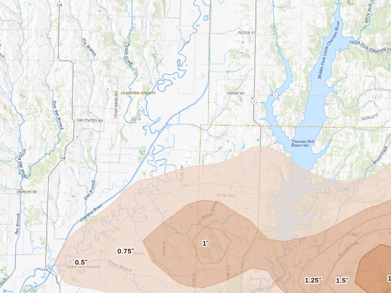 Radar-estimated hail-size map of the storm over Salisbury, MO