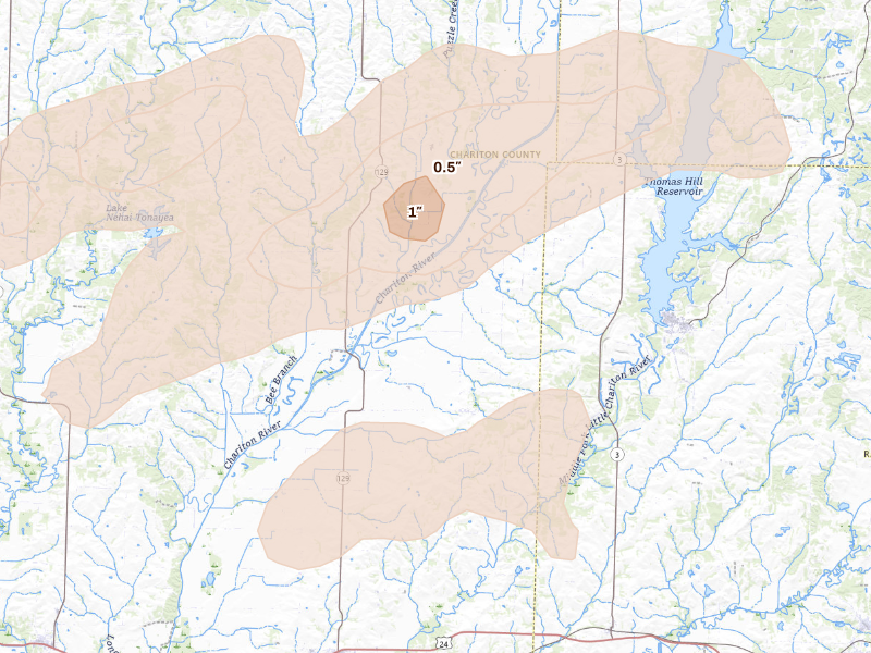 Radar-estimated hail-size map of the storm over Salisbury, MO