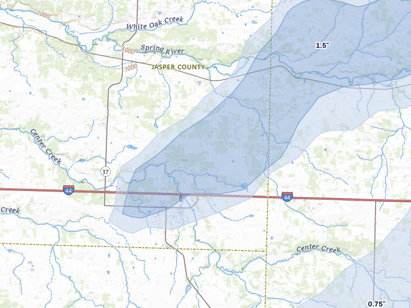 NEXRAD radar-signature map of the hail storm over Sarcoxie, MO on Mar 4, 2026