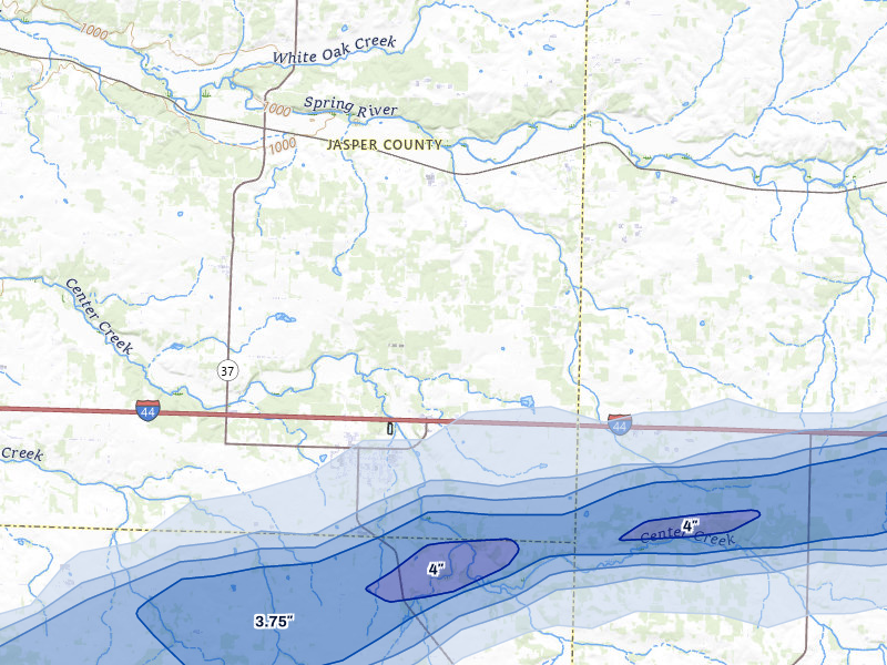NEXRAD radar-signature map of the hail over Sarcoxie, MO
