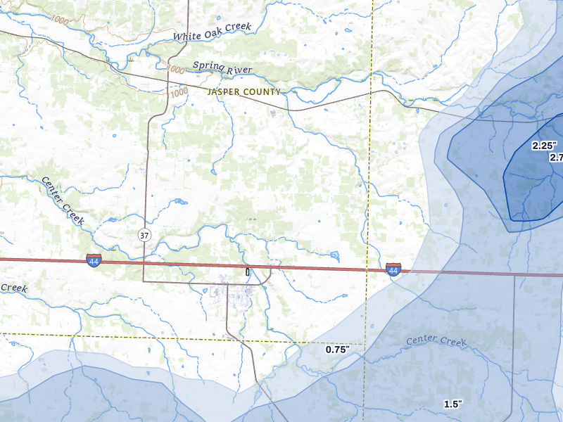 NEXRAD radar-signature map of the hail over Sarcoxie, MO