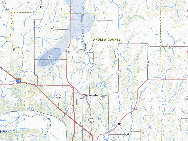 NEXRAD radar-signature map of the hail storm over Savannah, MO on Mar 6, 2026