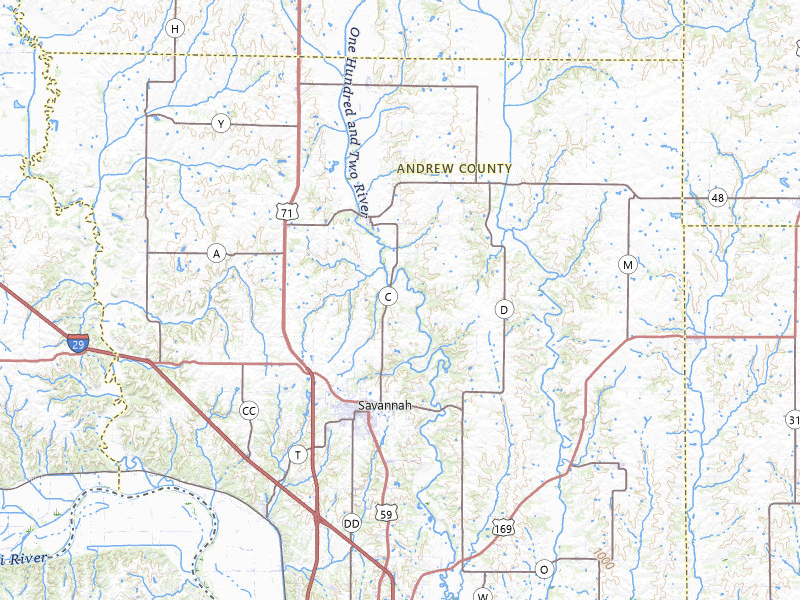 Radar-estimated hail-size map of the storm over Savannah, MO on Mar 31, 2026