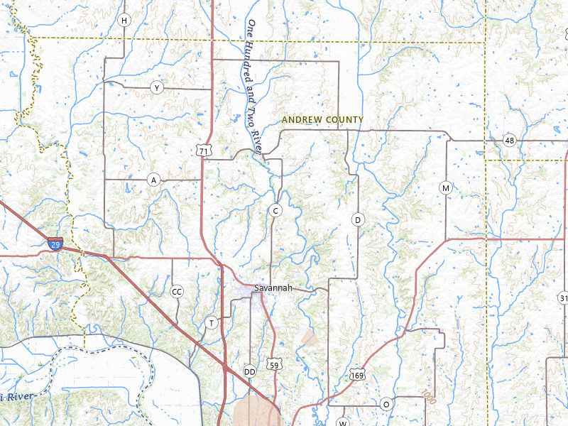 Radar-estimated hail-size map of the storm over Savannah, MO on Jun 6, 2026