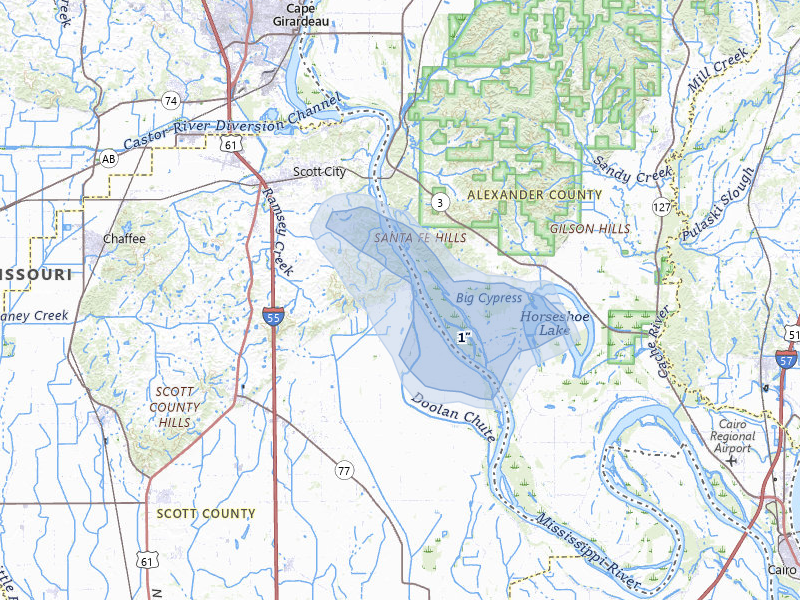 NEXRAD radar-signature map of the hail storm over Scott City, MO on May 31, 2026