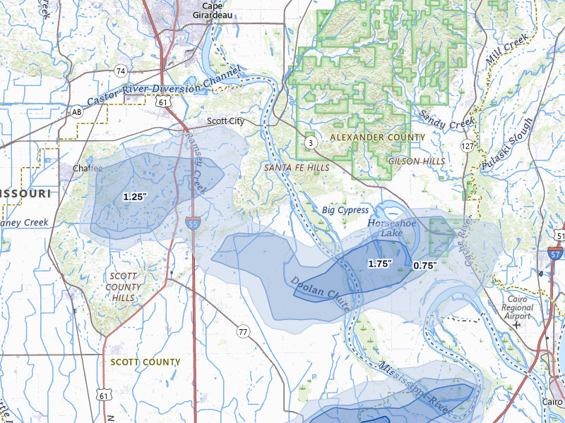 NEXRAD radar-signature map of the hail storm over Scott City, MO on Jun 26, 2026