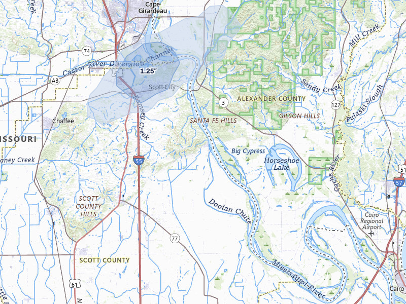 NEXRAD radar-signature map of the hail storm over Scott City, MO on Jun 27, 2026