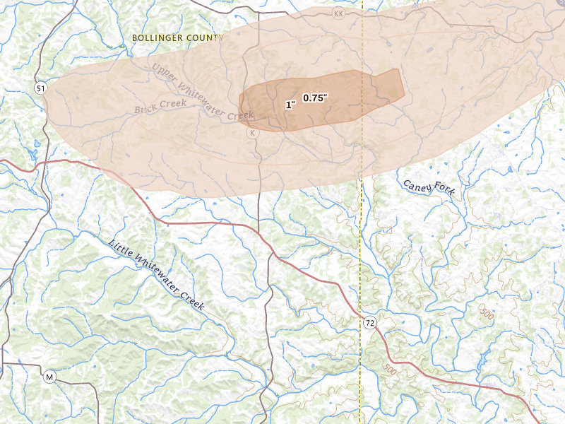 Radar-estimated hail-size map of the storm over Sedgewickville, MO
