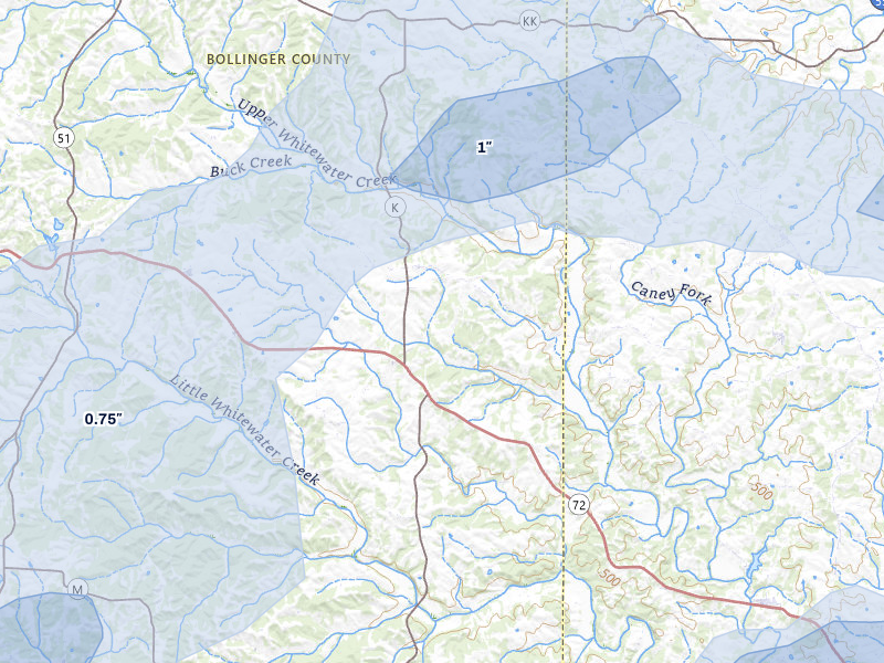 NEXRAD radar-signature map of the hail storm over Sedgewickville, MO on Jul 9, 2026