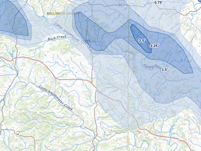 NEXRAD radar-signature map of the hail storm over Sedgewickville, MO on Aug 12, 2026