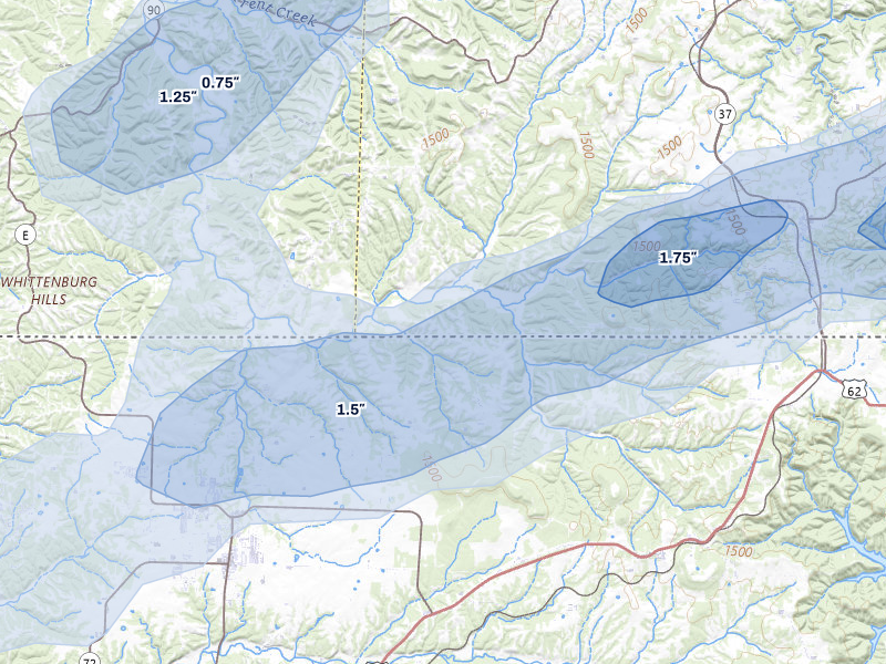 NEXRAD radar-signature map of the hail storm over Seligman, MO on Mar 4, 2026