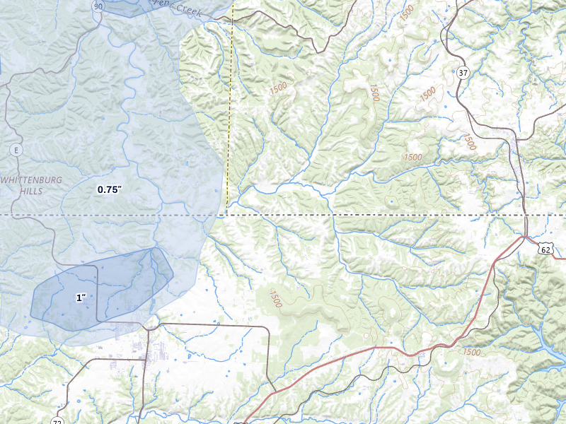 NEXRAD radar-signature map of the hail storm over Seligman, MO on Jul 4, 2026