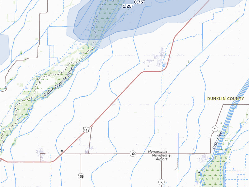 NEXRAD radar-signature map of the hail over Senath, MO