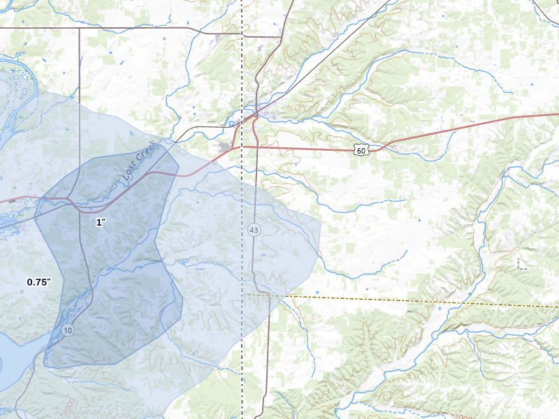NEXRAD radar-signature map of the hail storm over Seneca, MO on Apr 3, 2026