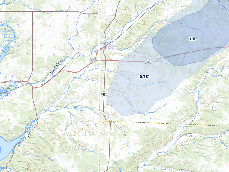 NEXRAD radar-signature map of the hail storm over Seneca, MO on Apr 27, 2026