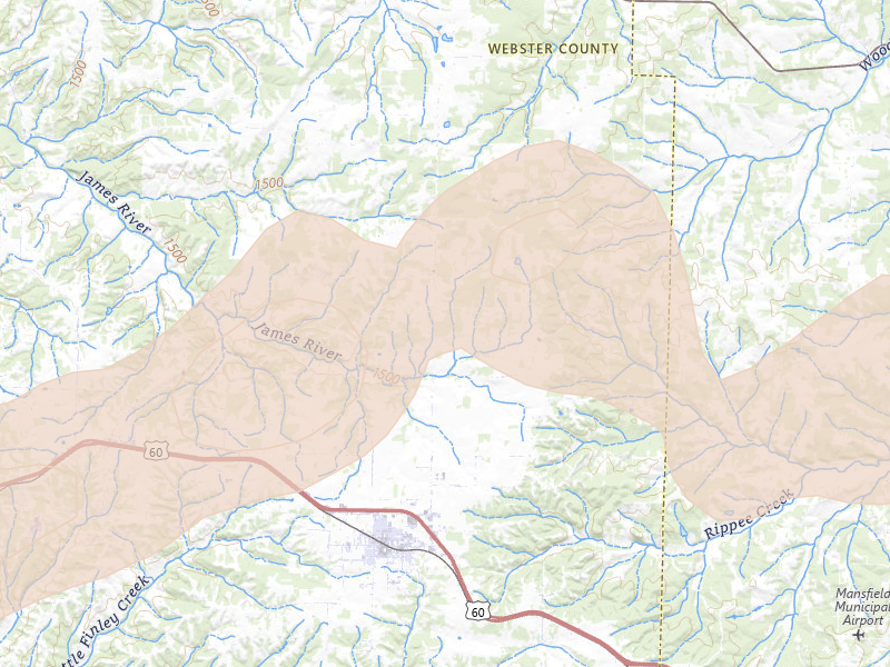 Radar-estimated hail-size map of the storm over Seymour, MO on Apr 27, 2026