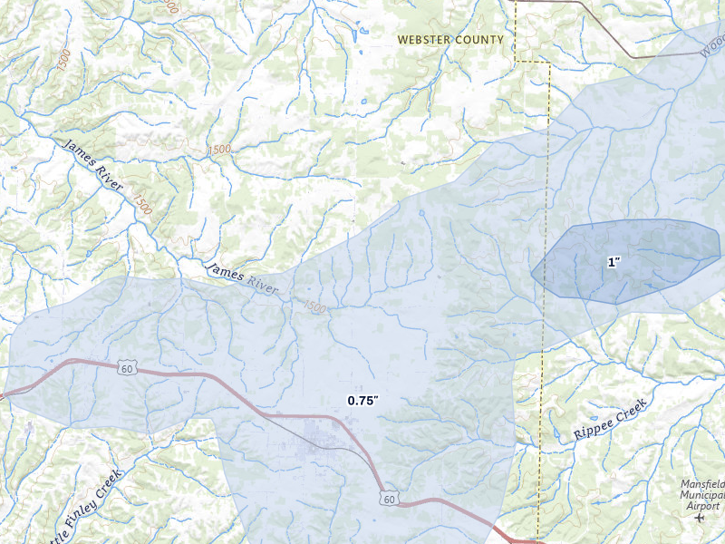 NEXRAD radar-signature map of the hail storm over Seymour, MO on Apr 28, 2026