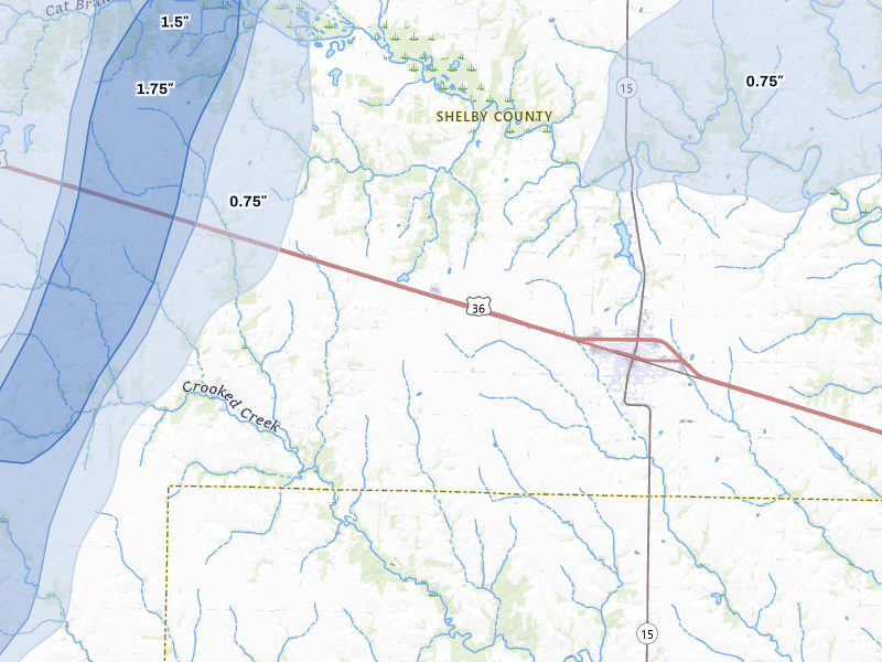 NEXRAD radar-signature map of the hail over Shelbina, MO