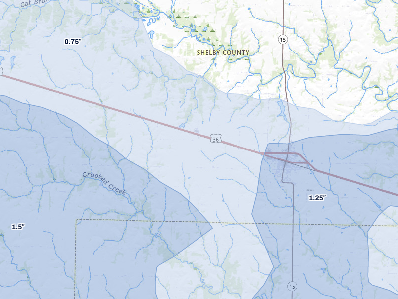 NEXRAD radar-signature map of the hail storm over Shelbina, MO on May 4, 2026