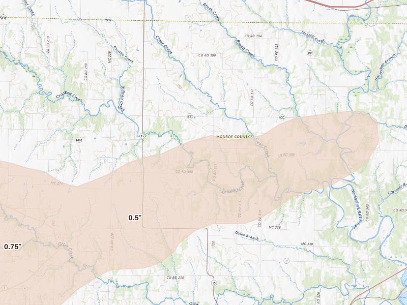 Radar-estimated hail-size map of the storm over Shelbina, MO