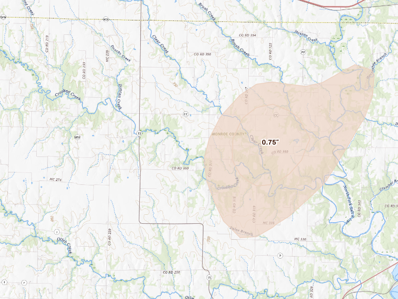 Radar-estimated hail-size map of the storm over Shelbina, MO