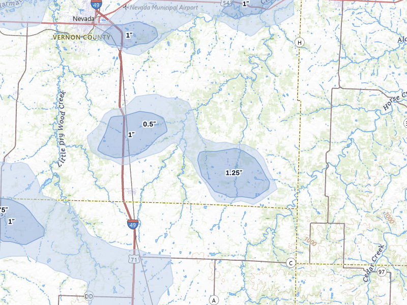 NEXRAD radar-signature map of the hail storm over Sheldon, MO on May 31, 2026
