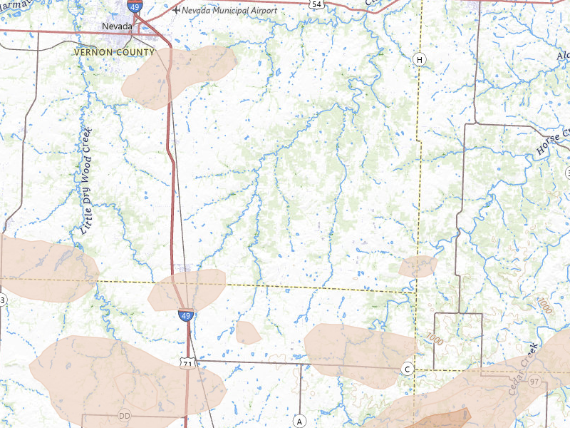 Radar-estimated hail-size map of the storm over Sheldon, MO on Jul 10, 2026