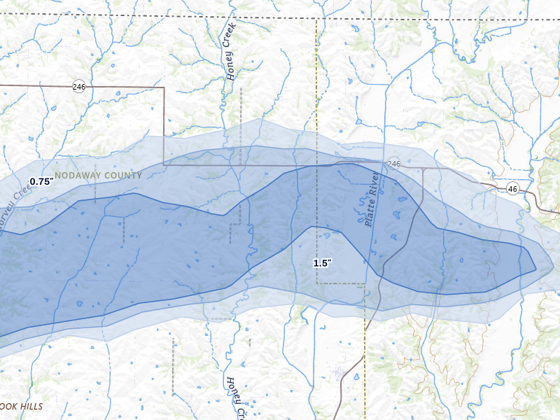 NEXRAD radar-signature map of the hail storm over Sheridan, MO on May 18, 2026