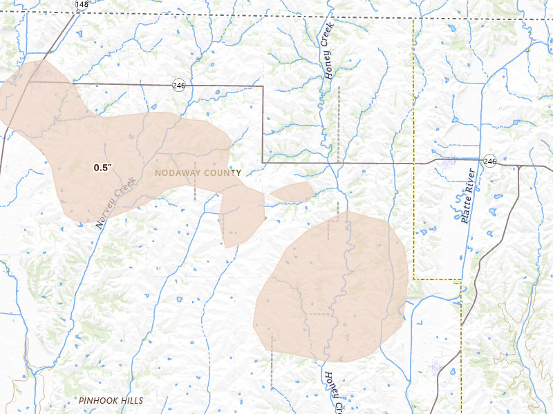 Radar-estimated hail-size map of the storm over Sheridan, MO on Aug 8, 2026