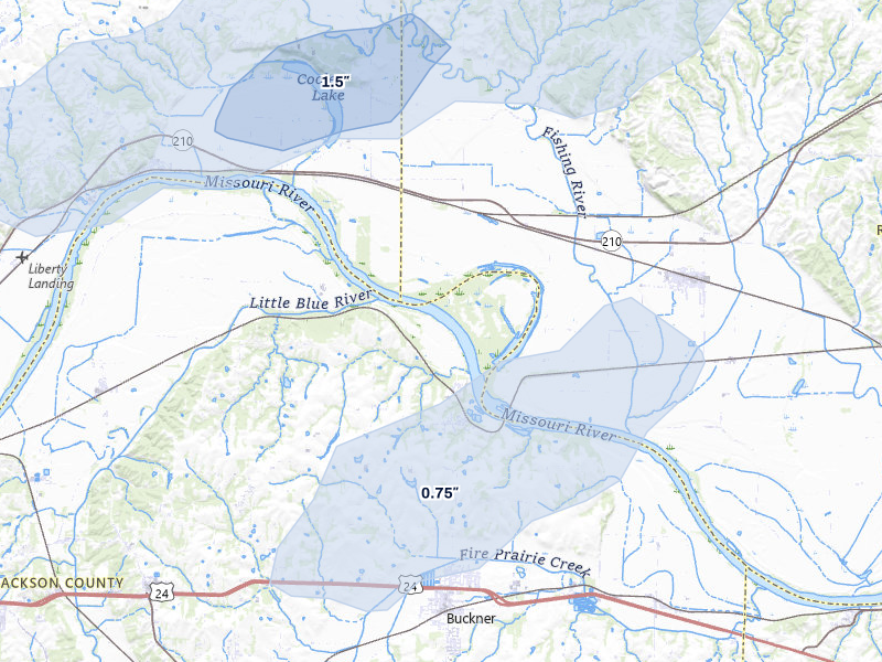 NEXRAD radar-signature map of the hail over Sibley, MO