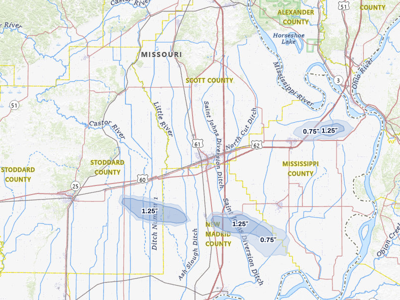 NEXRAD radar-signature map of the hail over Sikeston, MO