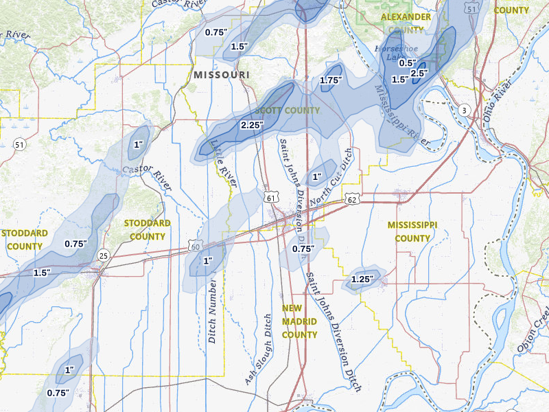 NEXRAD radar-signature map of the hail over Sikeston, MO
